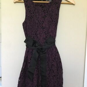 Forever 21 Small Deep Plum Lace Dress with Black Ribbon Tie Belt